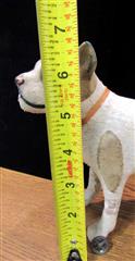 RARE ANTIQUE LATE 1800'S MOLDED CARDBOARD SPOTTED DOG W/GLASS EYES ON WHEELS